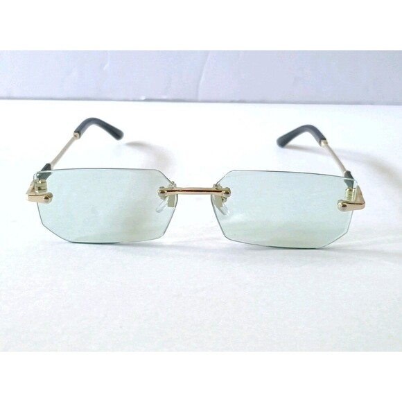 Rimless Sunglasses glasses Blue Tint Lens Gold Frame - Picture 2 of 9